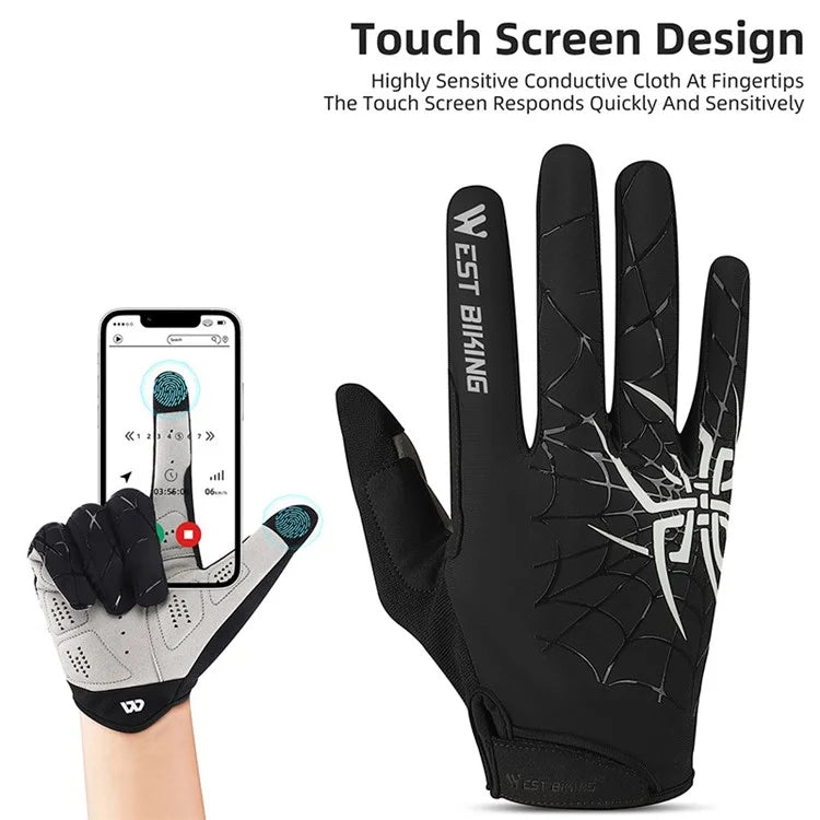 WEST BIKING YP0211241 1 Pair Bicycle Cycling Biking Gloves Spider Web Full Finger Touch Screen Gym Gloves