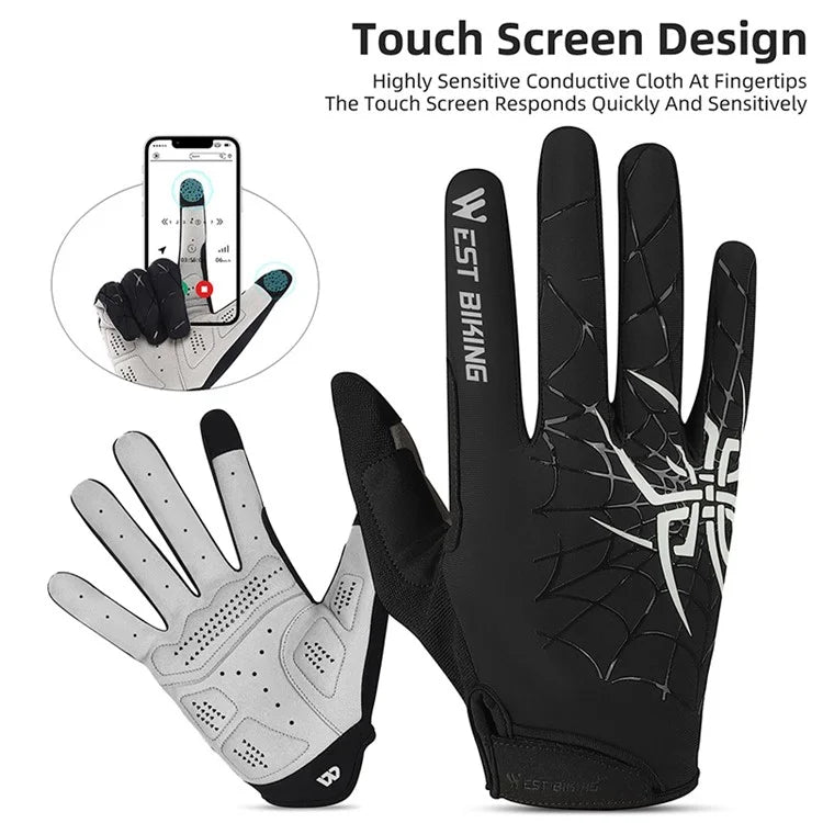 WEST BIKING YP0211241 1 Pair Bicycle Cycling Biking Gloves Spider Web Full Finger Touch Screen Gym Gloves