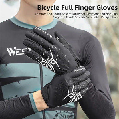 WEST BIKING YP0211241 1 Pair Bicycle Cycling Biking Gloves Spider Web Full Finger Touch Screen Gym Gloves