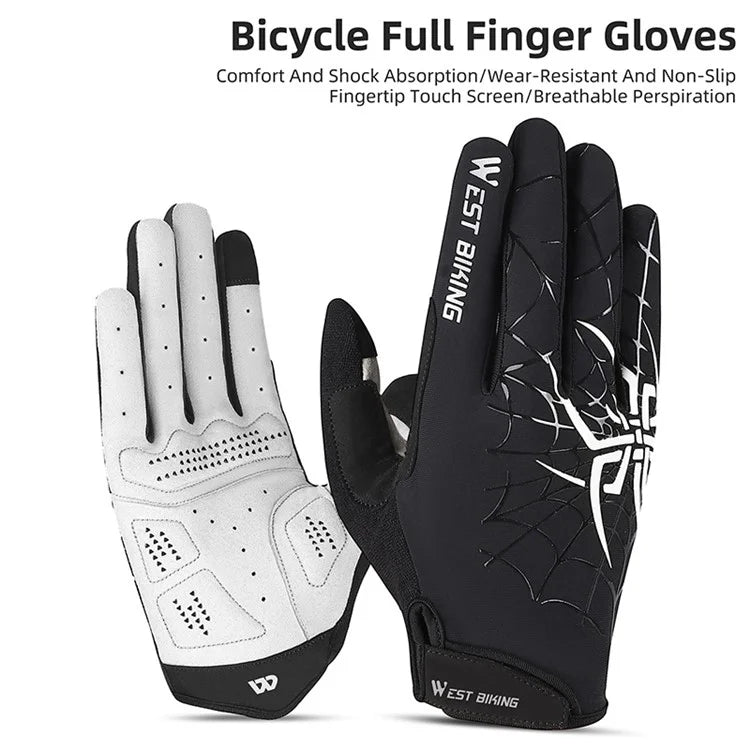 WEST BIKING YP0211241 1 Pair Bicycle Cycling Biking Gloves Spider Web Full Finger Touch Screen Gym Gloves
