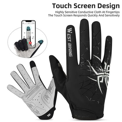 WEST BIKING YP0211241 1 Pair Bicycle Cycling Biking Gloves Spider Web Full Finger Touch Screen Gym Gloves