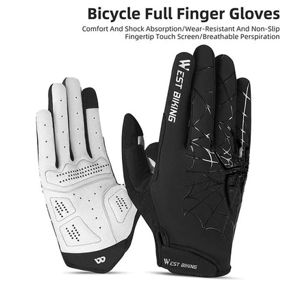WEST BIKING YP0211241 1 Pair Bicycle Cycling Biking Gloves Spider Web Full Finger Touch Screen Gym Gloves