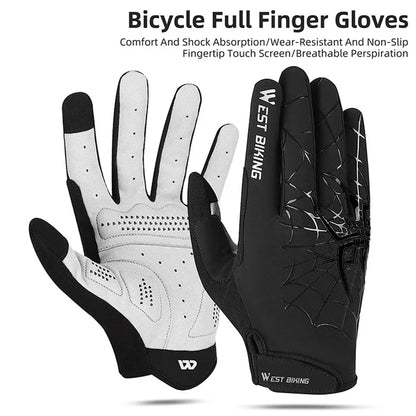 WEST BIKING YP0211241 1 Pair Bicycle Cycling Biking Gloves Spider Web Full Finger Touch Screen Gym Gloves