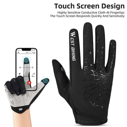 WEST BIKING YP0211241 1 Pair Bicycle Cycling Biking Gloves Spider Web Full Finger Touch Screen Gym Gloves