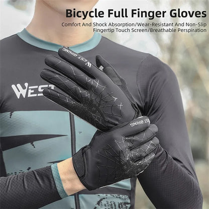 WEST BIKING YP0211241 1 Pair Bicycle Cycling Biking Gloves Spider Web Full Finger Touch Screen Gym Gloves