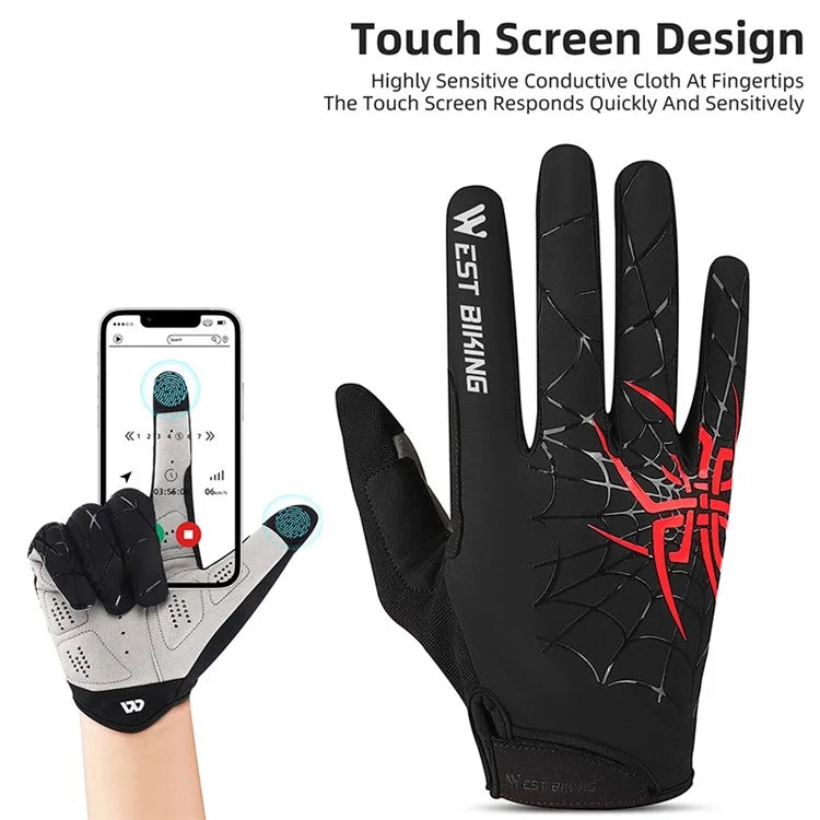 WEST BIKING YP0211241 1 Pair Bicycle Cycling Biking Gloves Spider Web Full Finger Touch Screen Gym Gloves