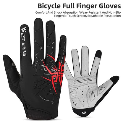 WEST BIKING YP0211241 1 Pair Bicycle Cycling Biking Gloves Spider Web Full Finger Touch Screen Gym Gloves