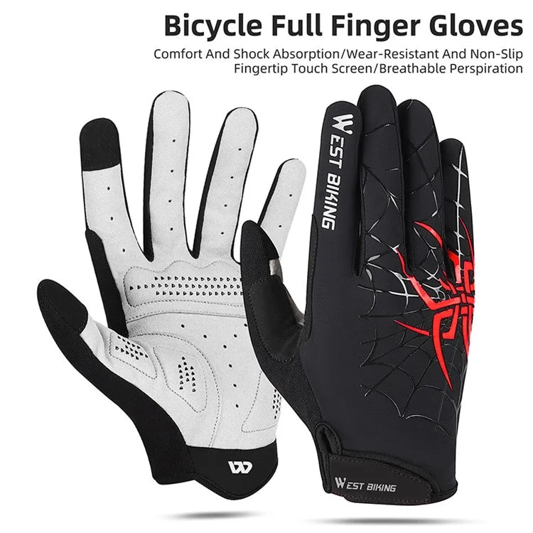 WEST BIKING YP0211241 1 Pair Bicycle Cycling Biking Gloves Spider Web Full Finger Touch Screen Gym Gloves