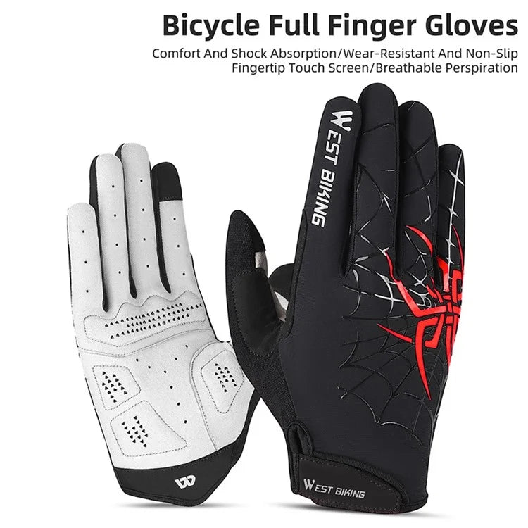 WEST BIKING YP0211241 1 Pair Bicycle Cycling Biking Gloves Spider Web Full Finger Touch Screen Gym Gloves