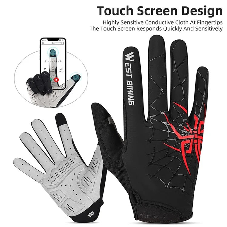 WEST BIKING YP0211241 1 Pair Bicycle Cycling Biking Gloves Spider Web Full Finger Touch Screen Gym Gloves