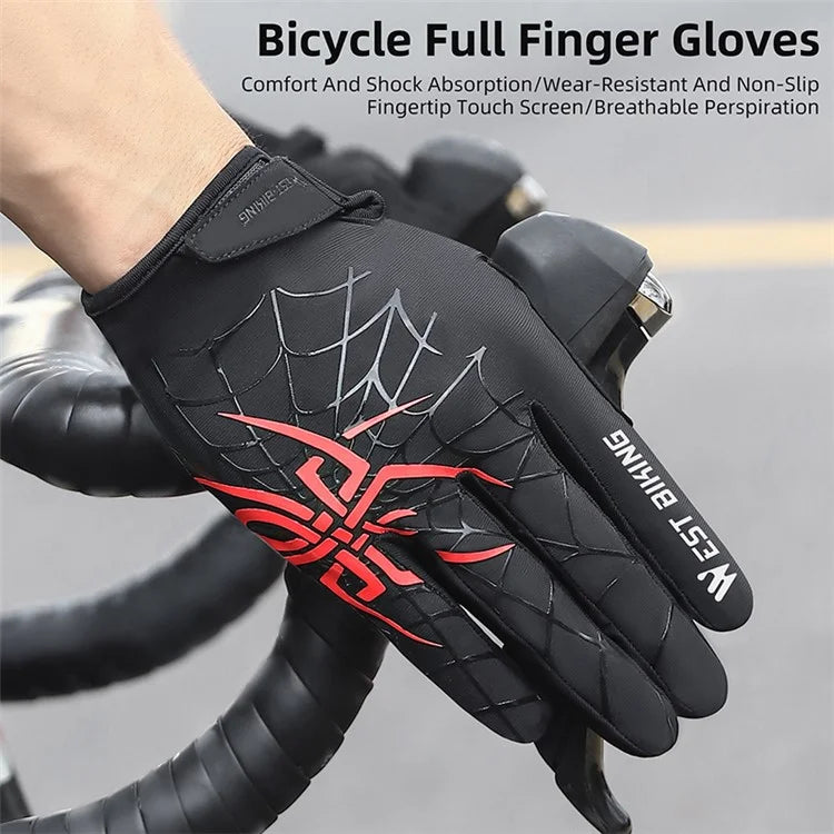 WEST BIKING YP0211241 1 Pair Bicycle Cycling Biking Gloves Spider Web Full Finger Touch Screen Gym Gloves