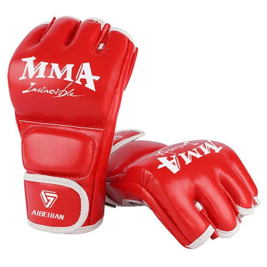 AIBEIJIAN Half Finger Boxing Gloves PU Leather MMA Fighting Kickboxing Gloves for Muay Thai Training Workout