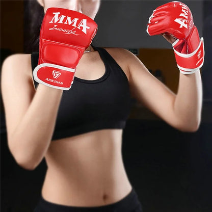 AIBEIJIAN Half Finger Boxing Gloves PU Leather MMA Fighting Kickboxing Gloves for Muay Thai Training Workout