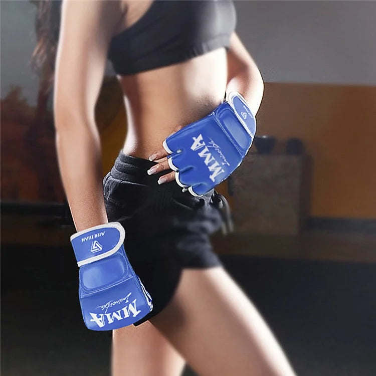 AIBEIJIAN Half Finger Boxing Gloves PU Leather MMA Fighting Kickboxing Gloves for Muay Thai Training Workout
