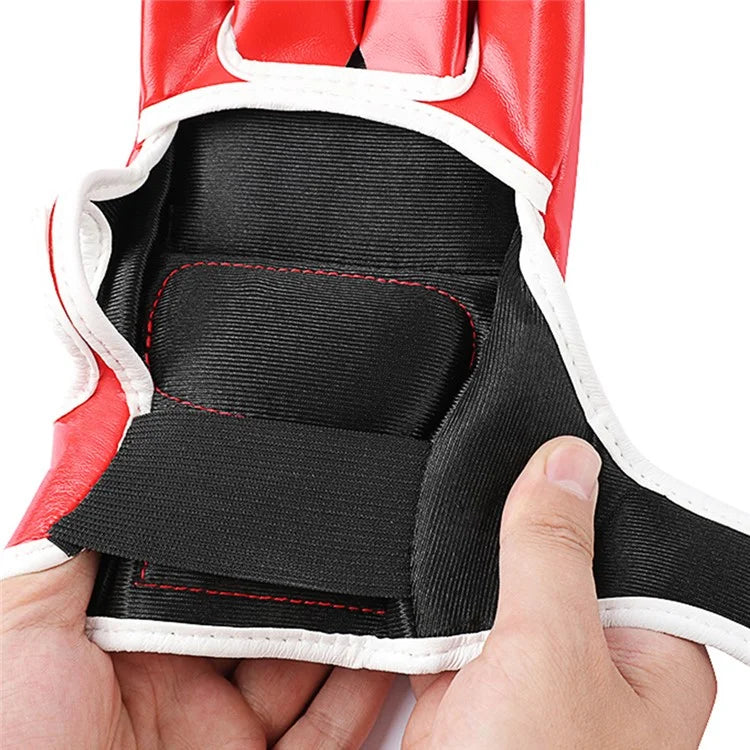 AIBEIJIAN Half Finger Boxing Gloves PU Leather MMA Fighting Kickboxing Gloves for Muay Thai Training Workout