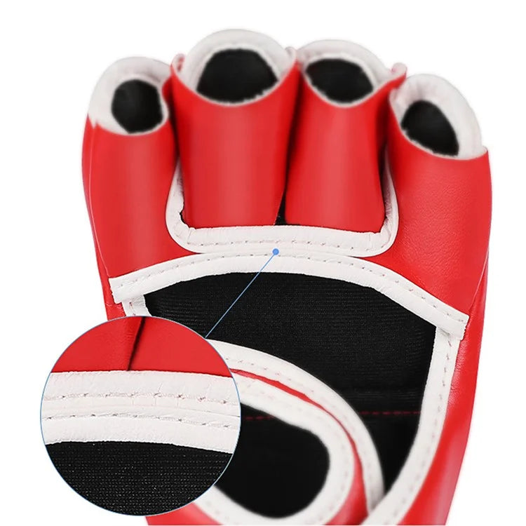 AIBEIJIAN Half Finger Boxing Gloves PU Leather MMA Fighting Kickboxing Gloves for Muay Thai Training Workout