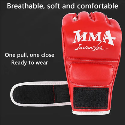 AIBEIJIAN Half Finger Boxing Gloves PU Leather MMA Fighting Kickboxing Gloves for Muay Thai Training Workout