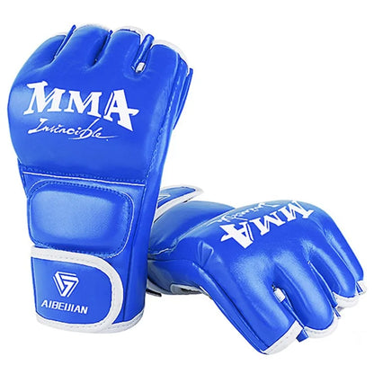 AIBEIJIAN Half Finger Boxing Gloves PU Leather MMA Fighting Kickboxing Gloves for Muay Thai Training Workout