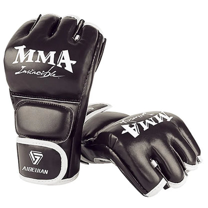 AIBEIJIAN Half Finger Boxing Gloves PU Leather MMA Fighting Kickboxing Gloves for Muay Thai Training Workout