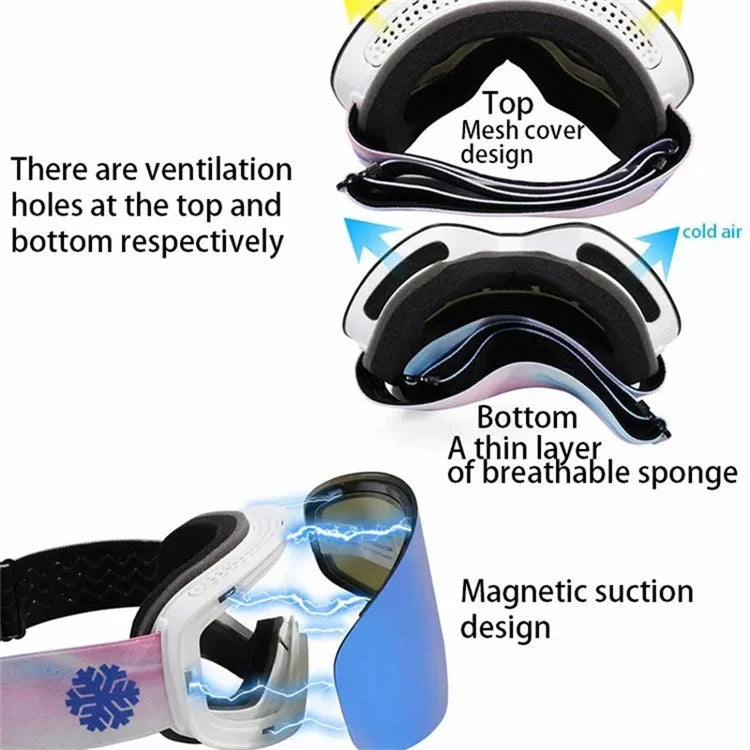 SNOWLEDGE HB-197B Sports Magnetic Ski Goggles Boardless Double Layer Anti-Fog Ski Glasses Skiing Gear