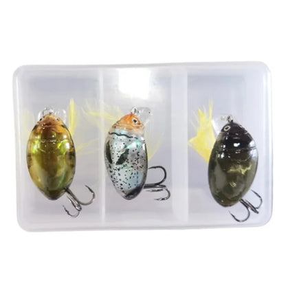 3PCS 3.5cm Bionic Insect Shape Fishing Lure 4g Fishing Bait Crankbait Floating Tackle with Storage Box