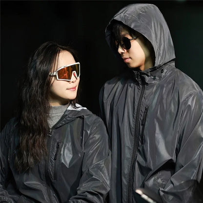 WOSAWE BT235 Color Reflective Motorcycle Riding Hooded Coat Windproof Long Sleeve Top