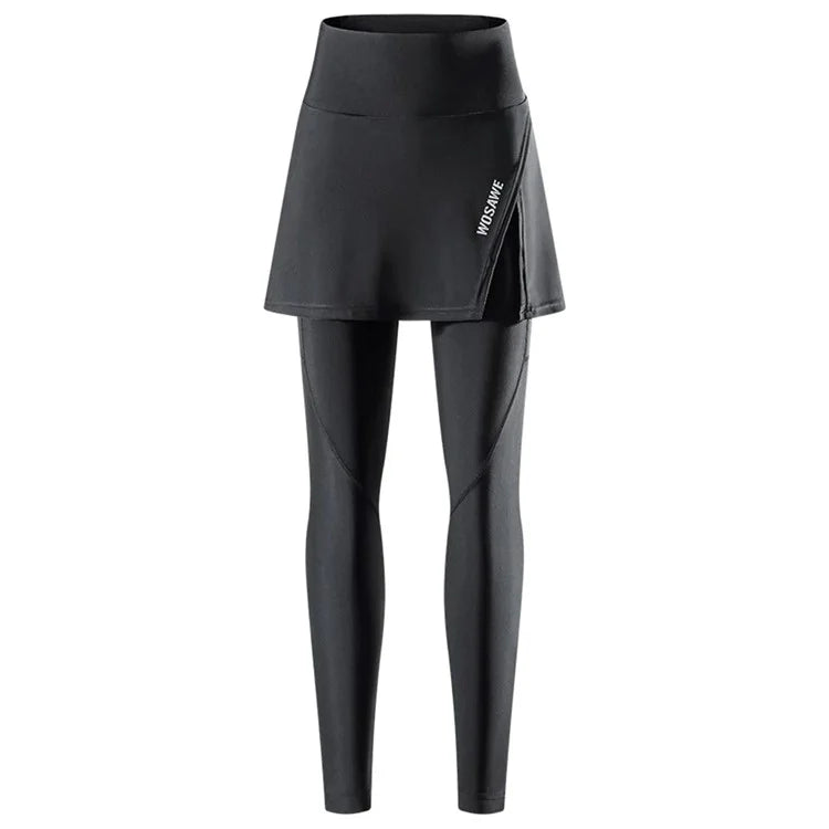 WOSAWE BT112 Women Cycling Pants with Skirt 5D Padded Breathable MTB Biking Tights, Thin Type