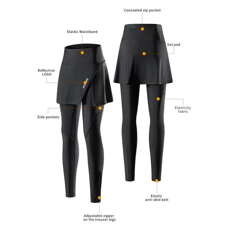WOSAWE BT112 Women Cycling Pants with Skirt 5D Padded Breathable MTB Biking Tights, Thin Type