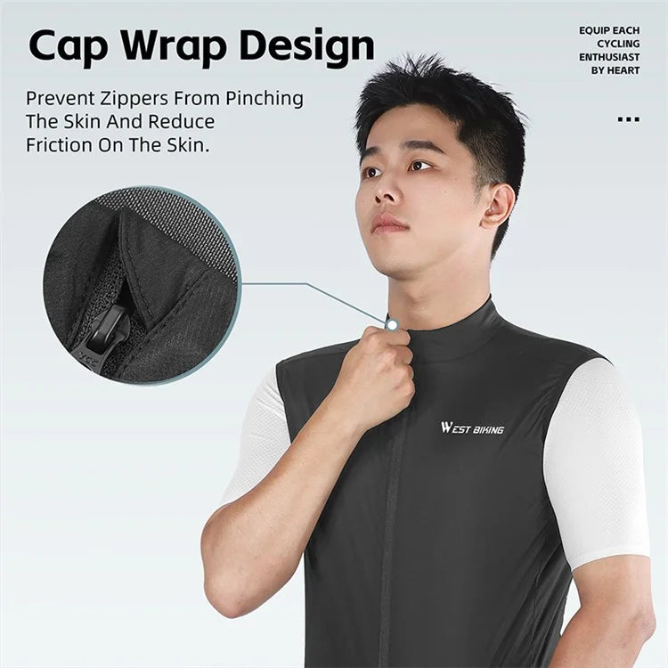 WEST BIKING YP0206171 Unisex Cycling Zipper Vest Windproof Breathable Sleeveless Top