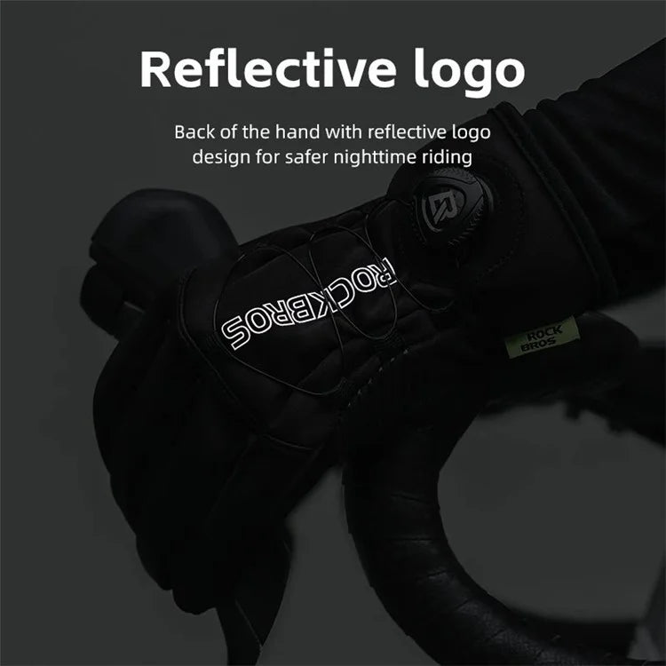 ROCKBROS S351 1 Pair Warm Bicycle Gloves with Buckles Screen Touch Reflective Full Finger MTB Gloves
