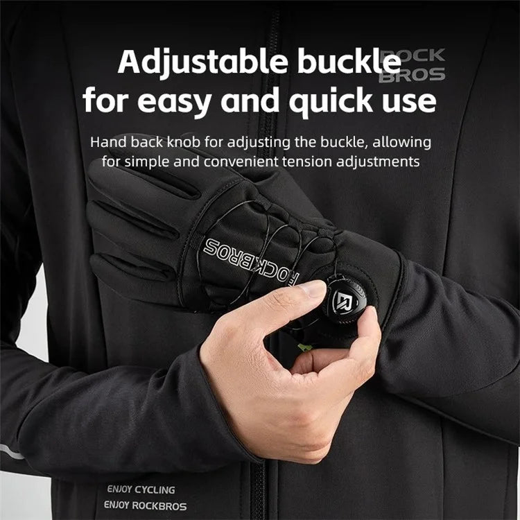 ROCKBROS S351 1 Pair Warm Bicycle Gloves with Buckles Screen Touch Reflective Full Finger MTB Gloves