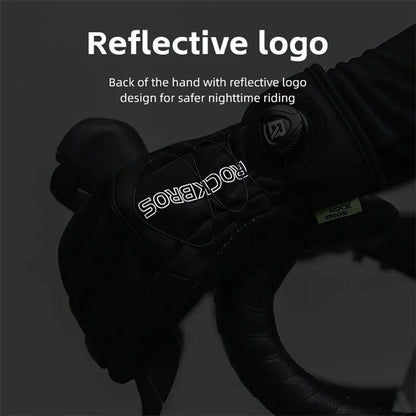 ROCKBROS S351 1 Pair Warm Bicycle Gloves with Buckles Screen Touch Reflective Full Finger MTB Gloves