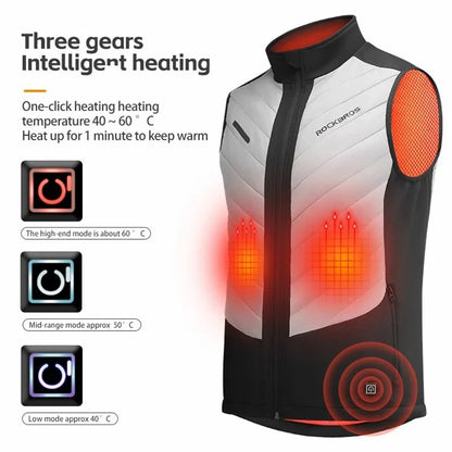 ROCKBROS YPW045 Heated Vest Thermal Warm Electric Bike Vest Tops 3-Speed Adjustment Bicycle Vest