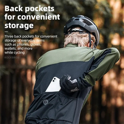 ROCKBROS 15300006 Men Cycling Jacket Winter Thermal Fleece Coat Long Sleeve Outerwear