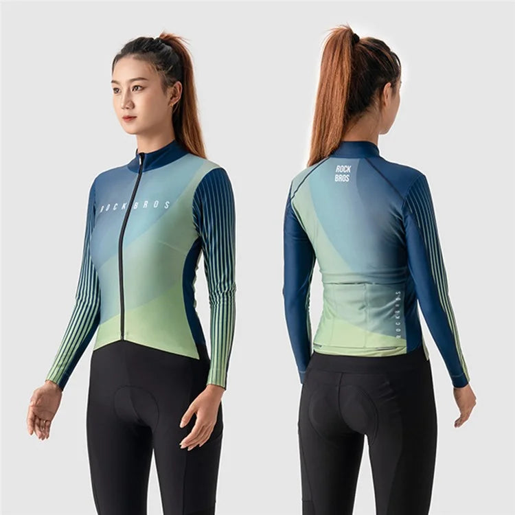 ROCKBROS Cycling Clothing Sets Long Sleeve Top Cycling Jersey Bike Outfit Bib Pants Built-In Foam Padded, Shoulder Strap Type