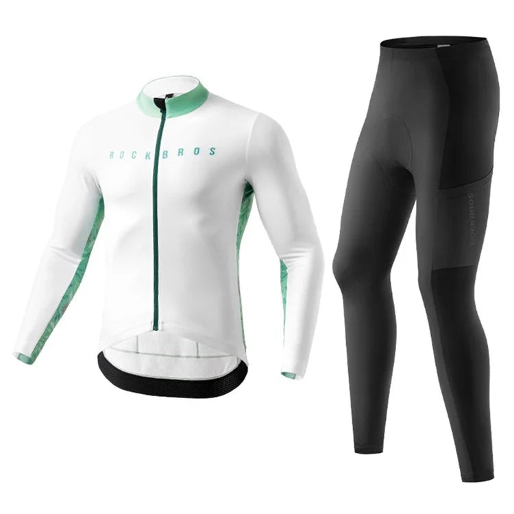 ROCKBROS Cycling Clothing Sets with Long Sleeve Top, Bottom Cycling Jersey Bike Bib Pants with Foam Padded
