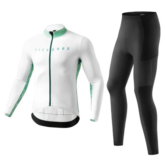 ROCKBROS Cycling Clothing Sets with Long Sleeve Top, Bottom Cycling Jersey Bike Bib Pants with Foam Padded