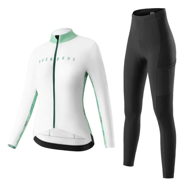 ROCKBROS Cycling Clothing Sets with Long Sleeve Top, Bottom Cycling Jersey Bike Bib Pants with Foam Padded