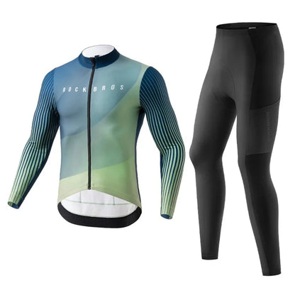 ROCKBROS Cycling Clothing Sets with Long Sleeve Top, Bottom Cycling Jersey Bike Bib Pants with Foam Padded