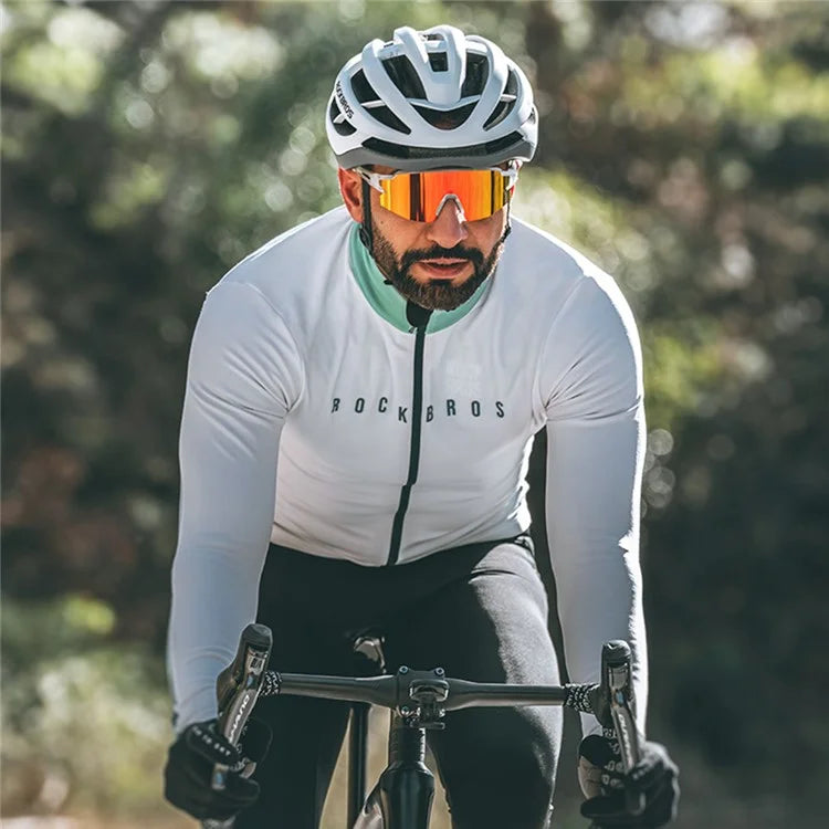 ROCKBROS Cycling Clothing Sets with Long Sleeve Top, Bottom Cycling Jersey Bike Bib Pants with Foam Padded