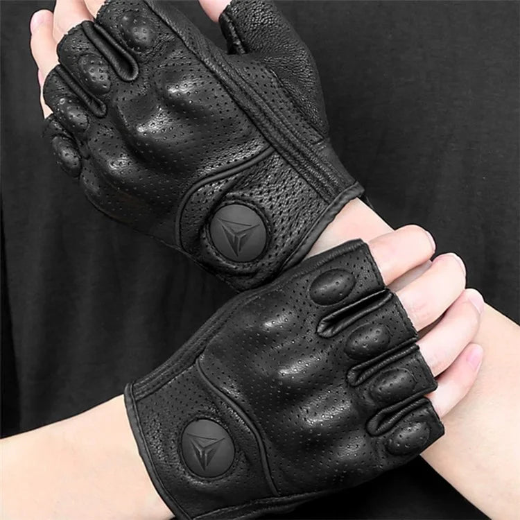 MOTOWOLF MDL0302B 1 Pair Fingerless Summer Sheepskin Leather Motorcycle Gloves