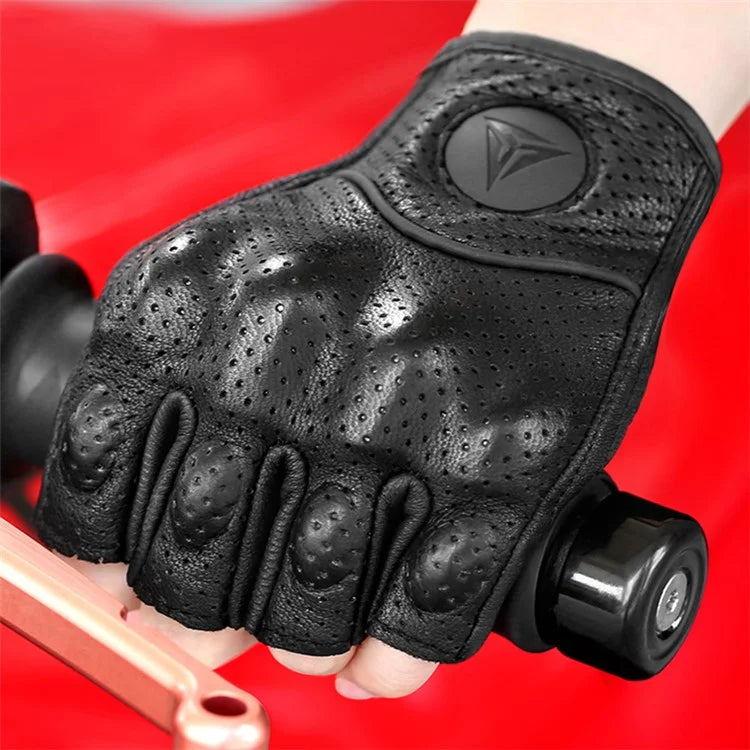 MOTOWOLF MDL0302B 1 Pair Fingerless Summer Sheepskin Leather Motorcycle Gloves