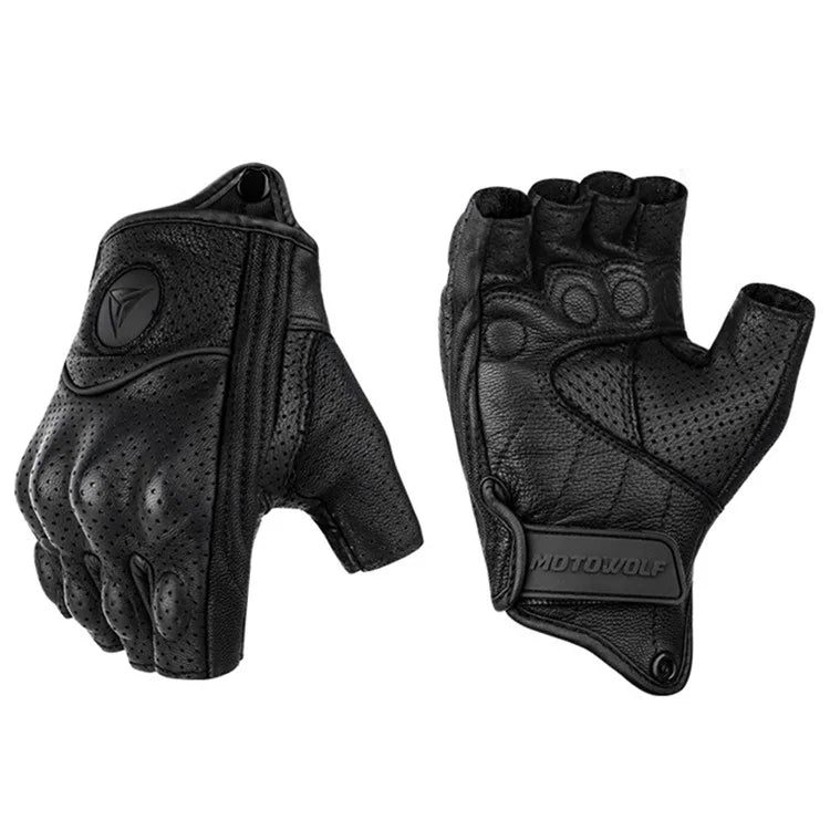 MOTOWOLF MDL0302B 1 Pair Fingerless Summer Sheepskin Leather Motorcycle Gloves