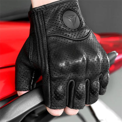 MOTOWOLF MDL0302B 1 Pair Fingerless Summer Sheepskin Leather Motorcycle Gloves
