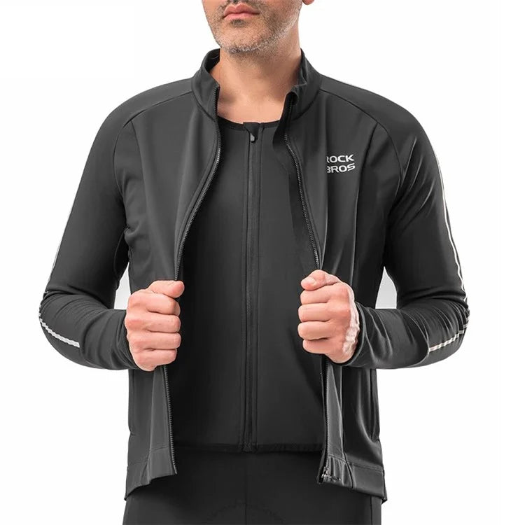 ROCKBROS YPW057 Men's Cycling Jersey Winter Thermal Long Sleeve Fleece Cycling Jacket with 5 Pockets