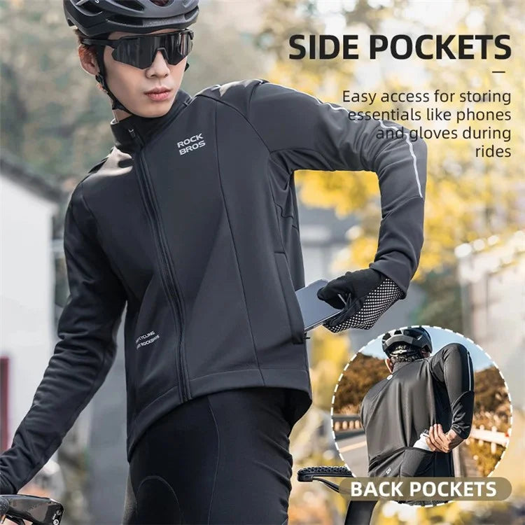 ROCKBROS YPW057 Men's Cycling Jersey Winter Thermal Long Sleeve Fleece Cycling Jacket with 5 Pockets
