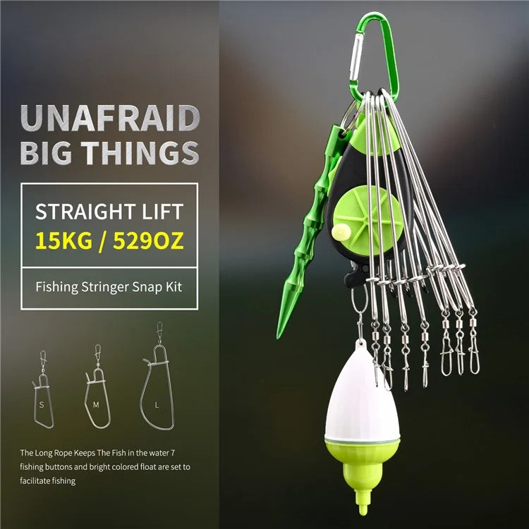 LEO 28282 Stainless Steel  Fish Buckle Lock Fishing Stringer Clip with 7pcs Snaps Fishing Holder Kit