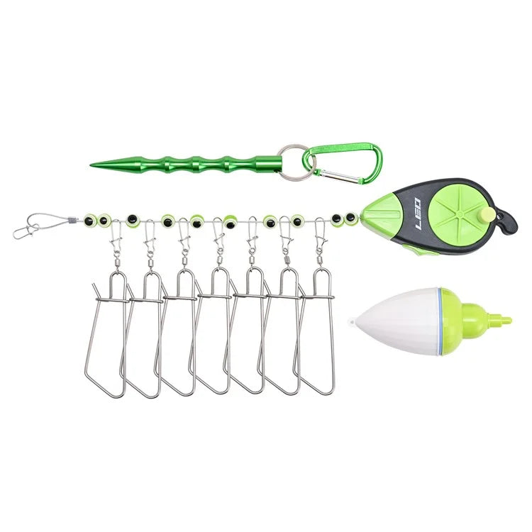 LEO 28282 Stainless Steel  Fish Buckle Lock Fishing Stringer Clip with 7pcs Snaps Fishing Holder Kit