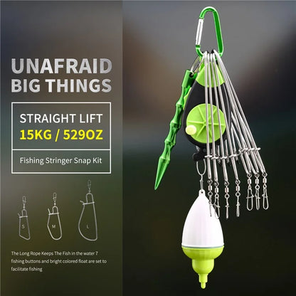 LEO 28282 Stainless Steel  Fish Buckle Lock Fishing Stringer Clip with 7pcs Snaps Fishing Holder Kit