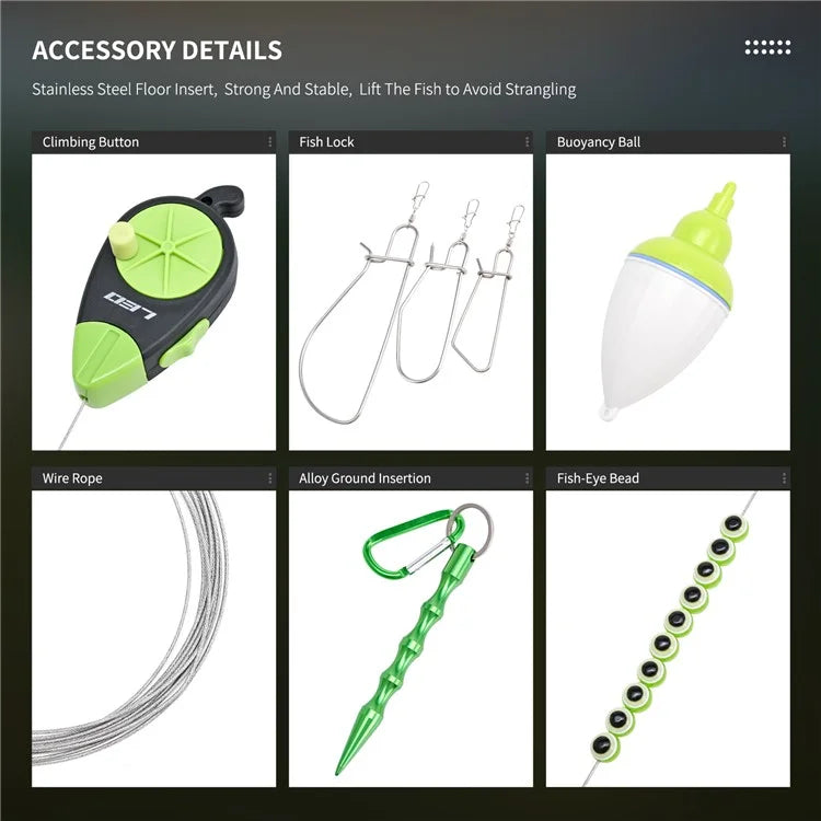 LEO 28282 Stainless Steel  Fish Buckle Lock Fishing Stringer Clip with 7pcs Snaps Fishing Holder Kit